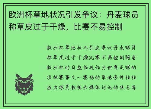 欧洲杯草地状况引发争议：丹麦球员称草皮过于干燥，比赛不易控制