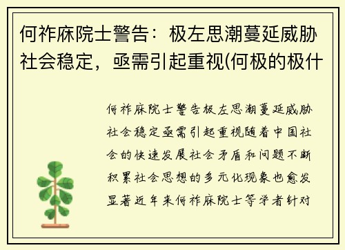 何祚庥院士警告：极左思潮蔓延威胁社会稳定，亟需引起重视(何极的极什么意思)